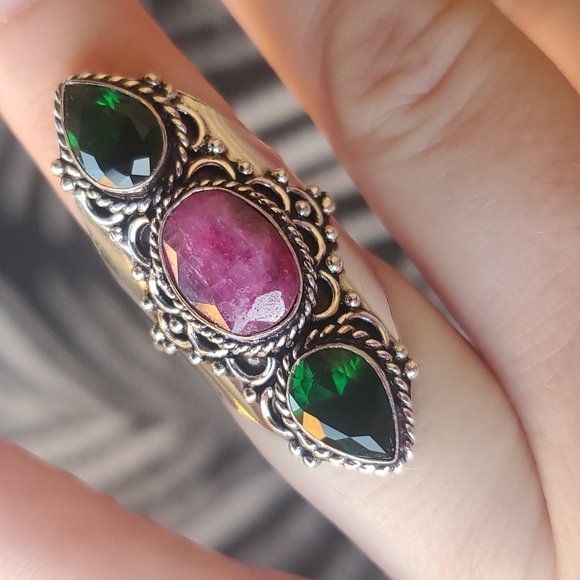 New Kashmir Ruby & Diopside 925 Silver Statement Ring. - Picture 1 of 10